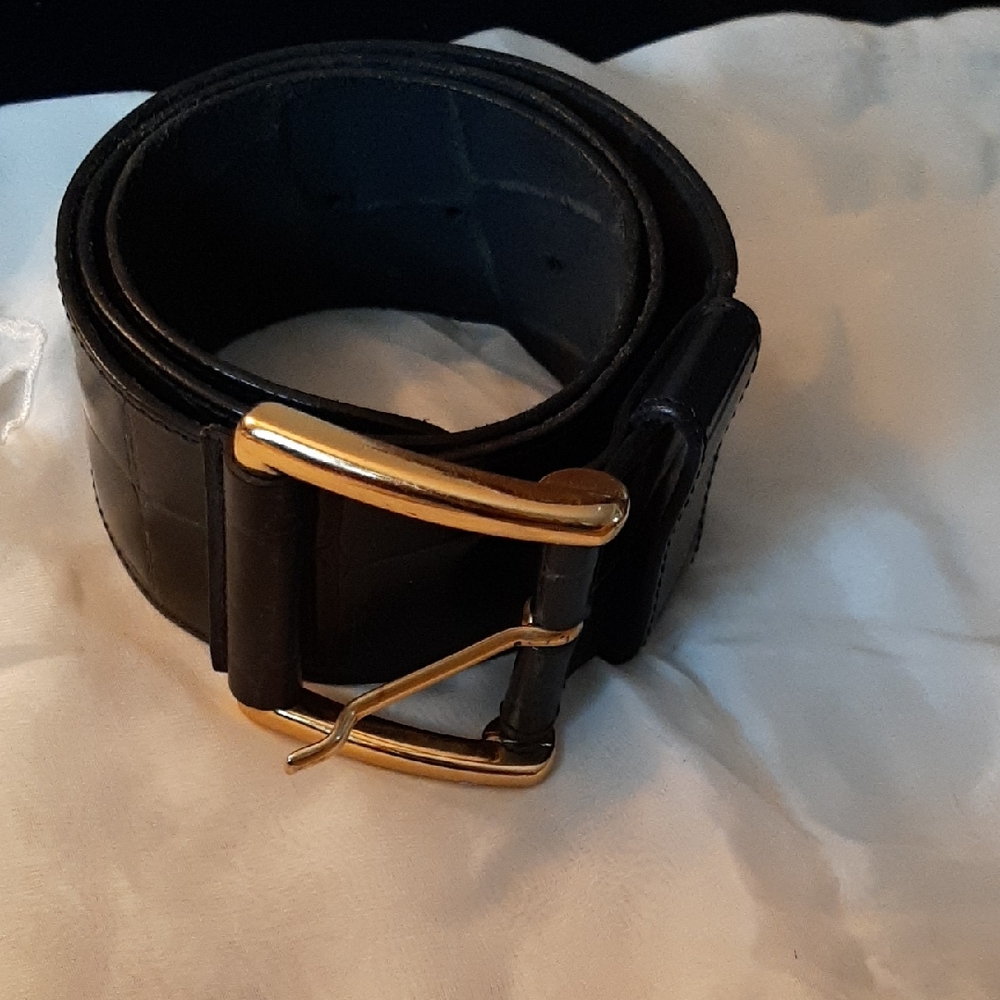 Ladie's Wide La DOPPIA VITA LEATHER BELT 32" BLACK EMBOSSED CROC